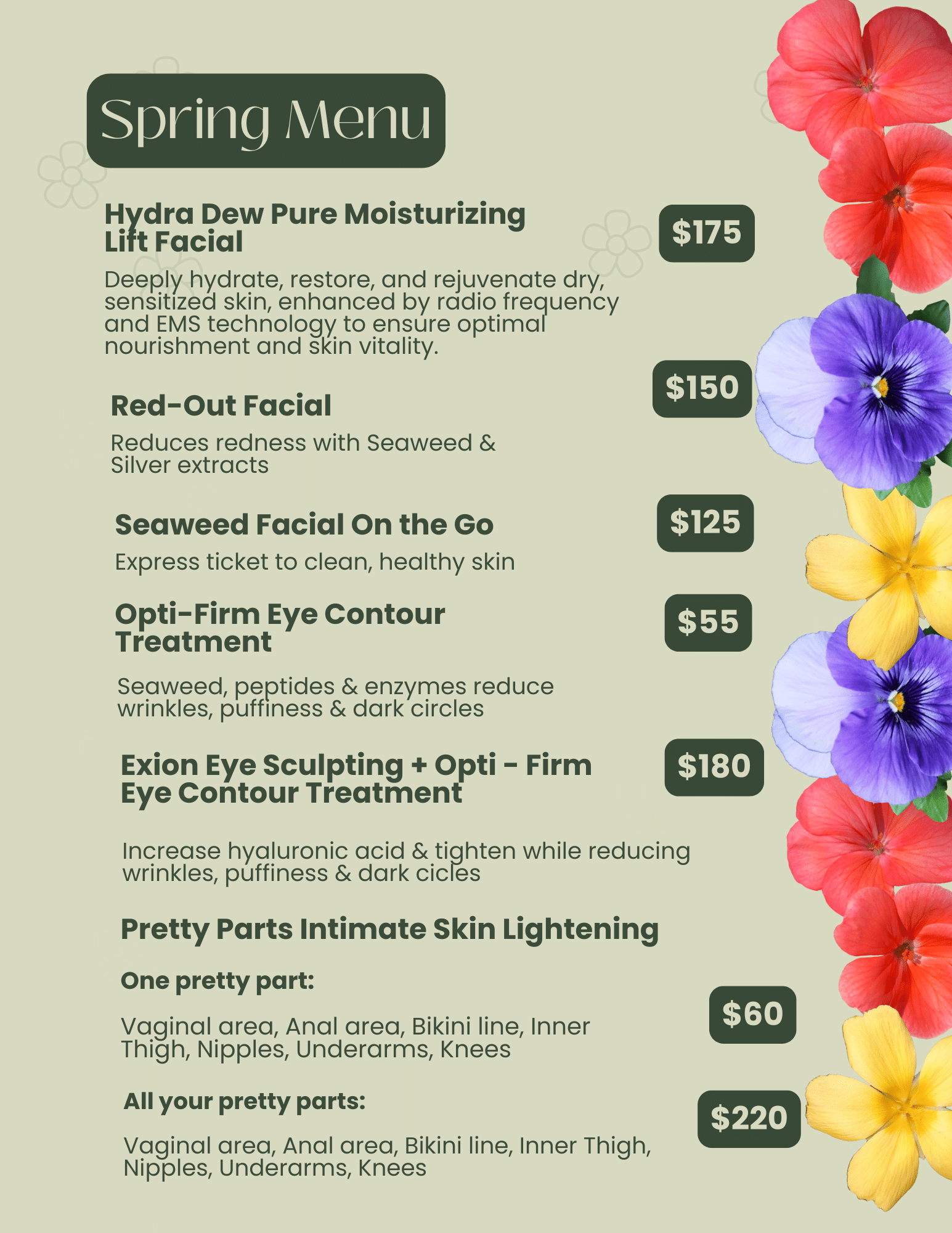 UPDATED MENU FOR WEBSITE